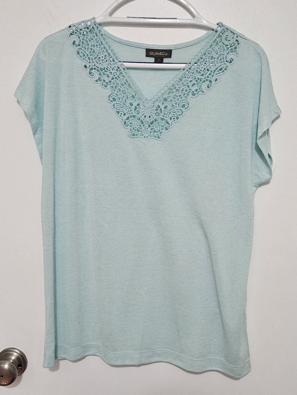 Style & Co. Lace-Trim V-Neck Tops Coral, Mint, White Set Of 3‎ Size Medium - Picture 4 of 9